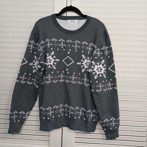 Aibrou‎ Snowflake Pullover Sweater NEW Gray White Medium